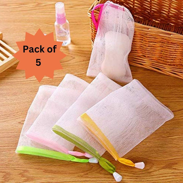 Exfoliating Mesh Soap Pouch Bubble Foam Net Soap Sack (Pack of 5)