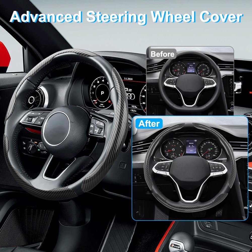 New Carbon Fiber Steering Wheel Cover (Free 1 Year Warranty Included)