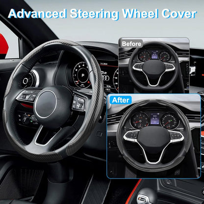New Carbon Fiber Steering Wheel Cover (Free 1 Year Warranty)