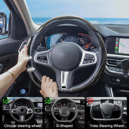 New Carbon Fiber Steering Wheel Cover (Free 1 Year Warranty Included)