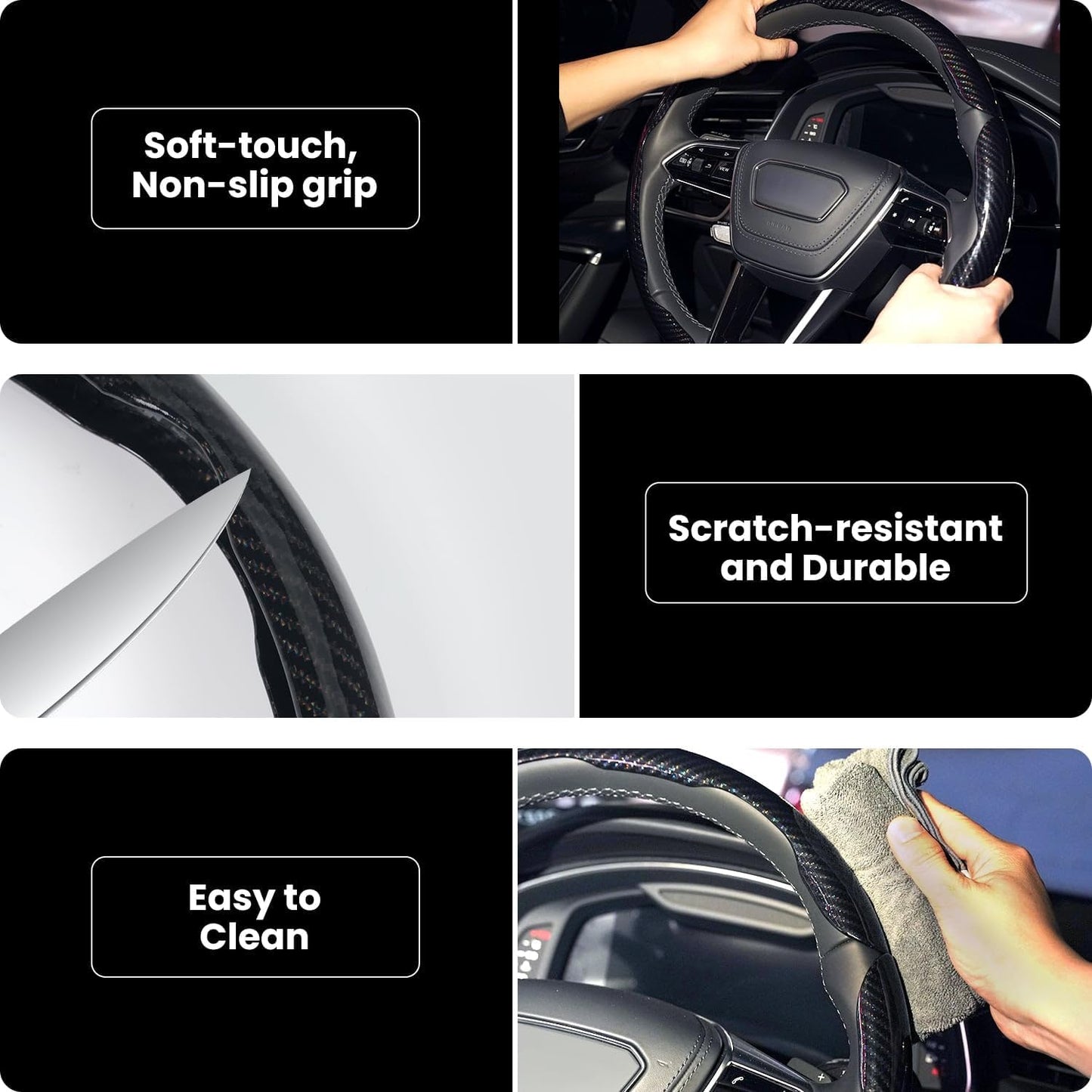 New Carbon Fiber Steering Wheel Cover (Free 1 Year Warranty Included)