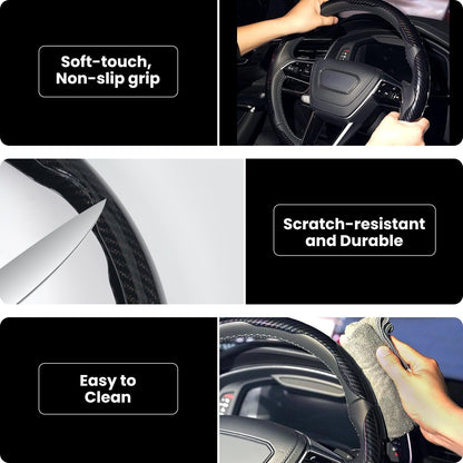 New Carbon Fiber Steering Wheel Cover (Free 1 Year Warranty Included)