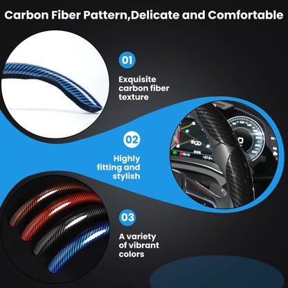 New Carbon Fiber Steering Wheel Cover (Free 1 Year Warranty Included)