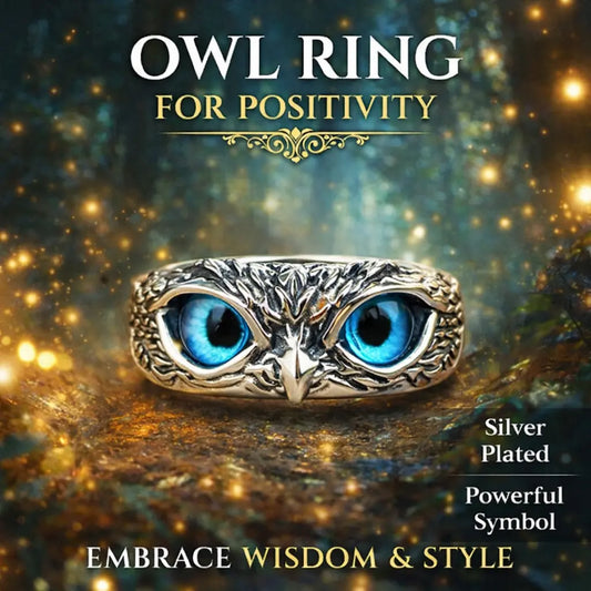 Blue Eyes Silver Plated Owl Ring (Free 1-Year Replacement Warranty)