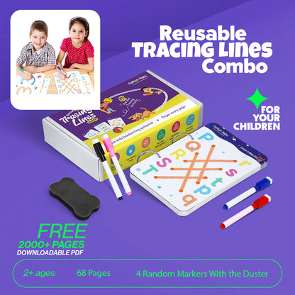 68 Pages Reusable Tracing Line book to improve HAND WRITING For 2+ Years kids + (FREE Learning 2000+ pages PDF worksheet for kids📚 )